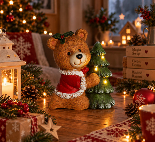 Figura Natalizia Orsetto con Albero Luminosa LED 28 x 17 x 32 cm