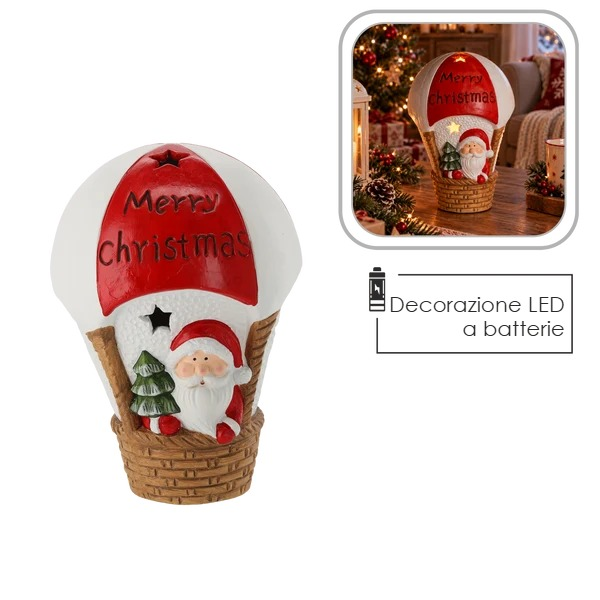 Babbo Natale in Mongolfiera Merry Christmas con LED 23 x 23 x 35 cm