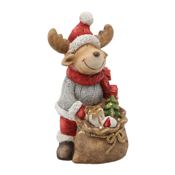 Figura Natalizia Renna con Sacco di Regali Luminosa LED 30 x 20 x 43 cm