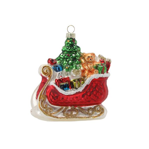 Pallina di Natale in Vetro Slitta con Regali 10,4 x 11,4 cm