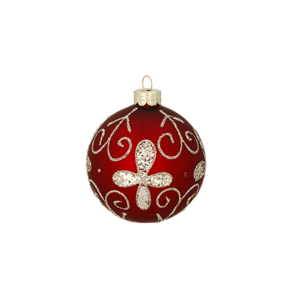 Pallina di Natale in Vetro Rossa Decorata 8 cm – Decori Assortiti