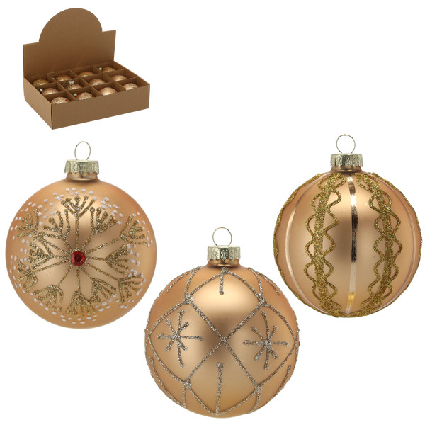 Pallina di Natale in Vetro Champagne Decorata 8 cm – Decori Assortiti