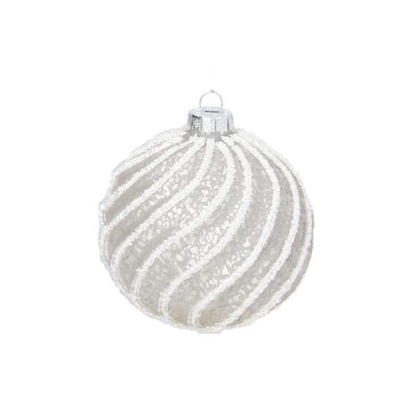 Pallina di Natale in Vetro Argento Decorata 10 cm – Decori Assortiti