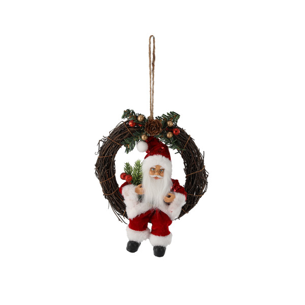 Babbo Natale Rosso nella Corona Natalizia 18 cm