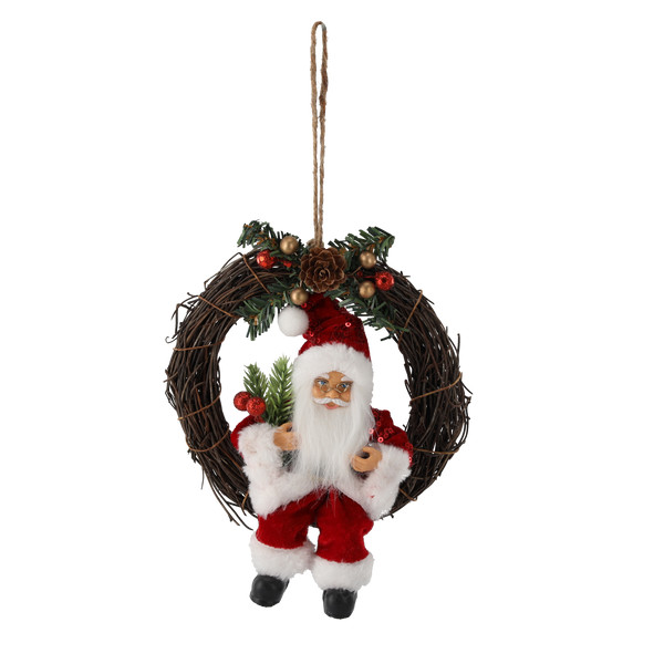 Babbo Natale Rosso nella Corona Natalizia 18 cm