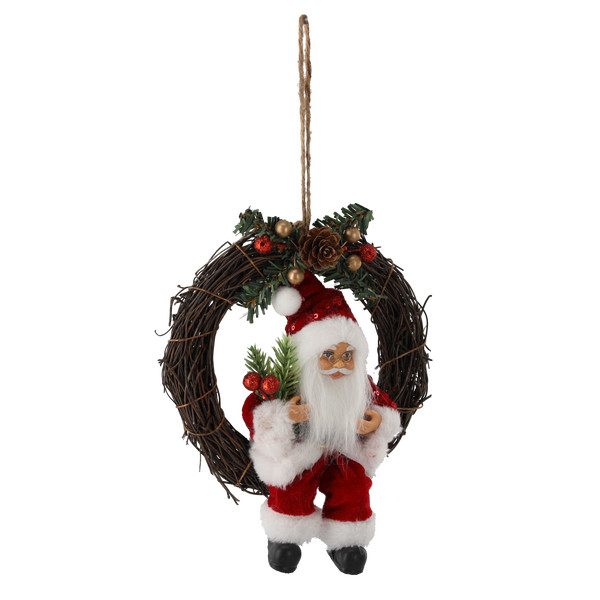 Babbo Natale Rosso nella Corona Natalizia 18 cm