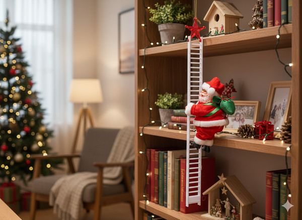 Babbo Natale Musicale e Animato che Sale e Scende la Scala 20,5 cm