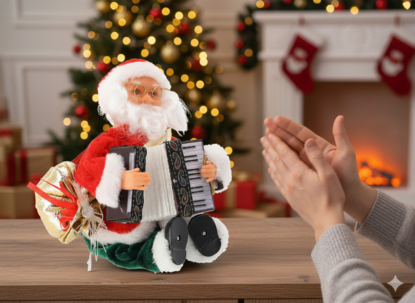 Babbo Natale Musicale e Animato con Fisarmonica e Luci RGB 25,5 cm