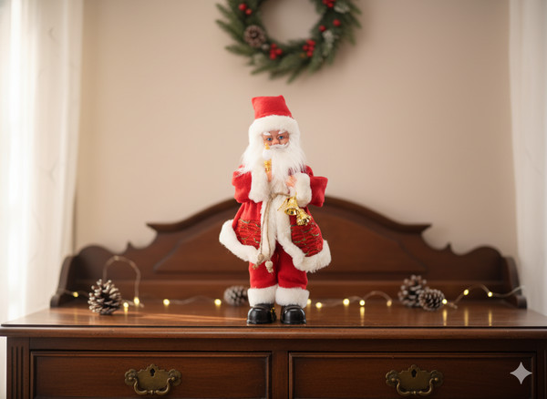 Babbo Natale Musicale e Animato con Candela e Luci RGB 40,5 cm