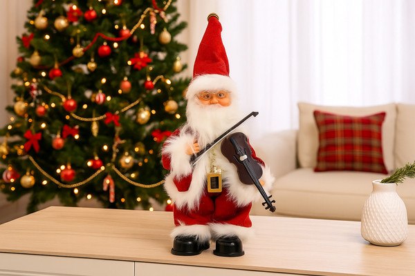 Babbo Natale Musicale e Animato con Violino e Luci LED 30,5 cm