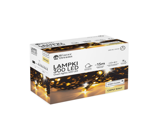 Catena Luminosa 300 LED Bianco Caldo con Flash – 18 m Interno/Esterno