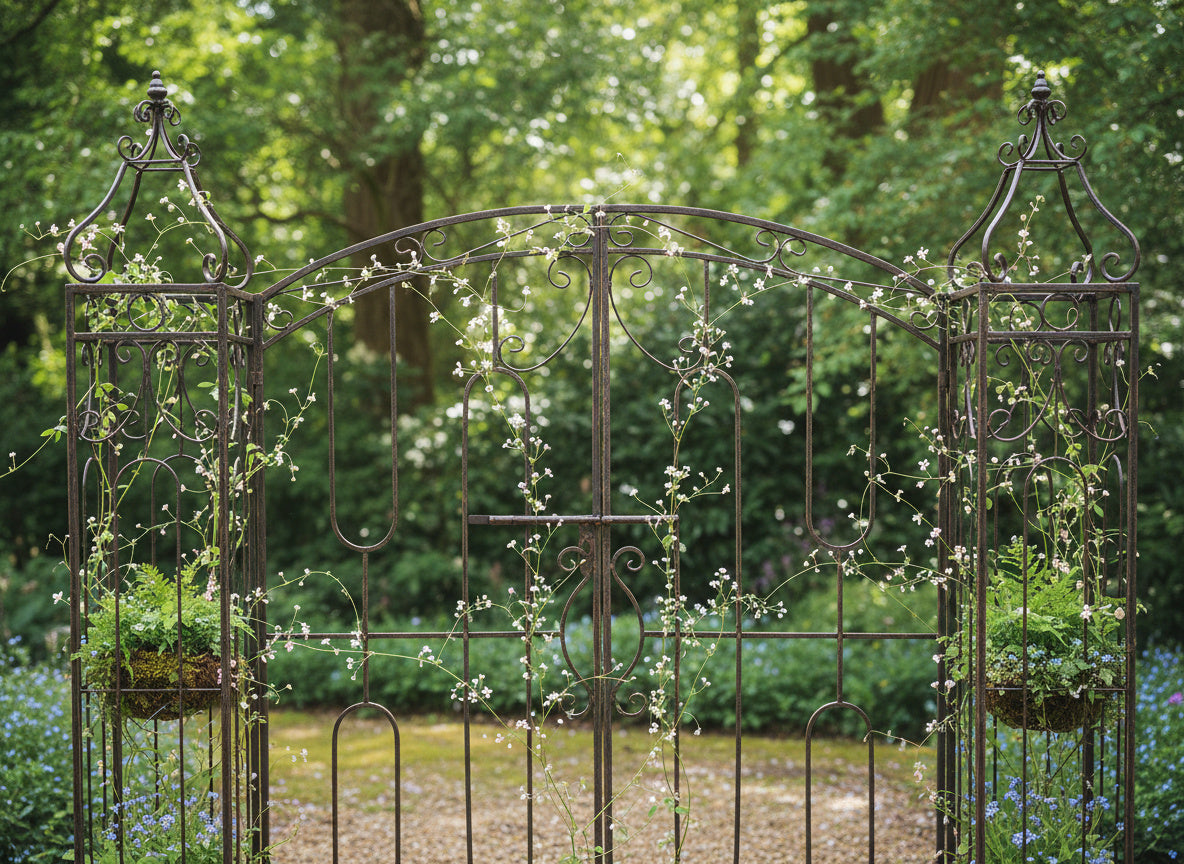 Cancello da Giardino in Metallo 170 x 163 cm Stile Decorativo Bronzo Antico