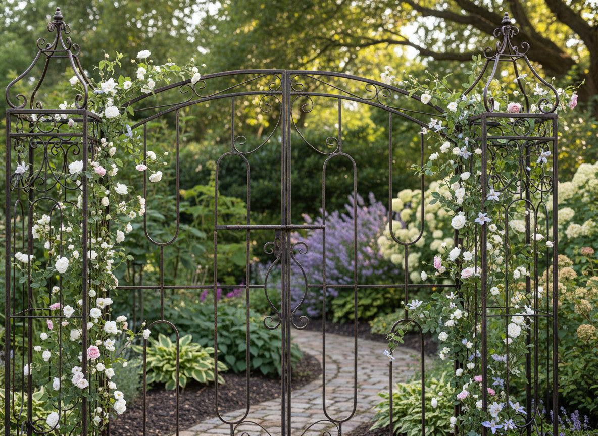 Cancello da Giardino in Metallo 170 x 163 cm Stile Decorativo Bronzo Antico