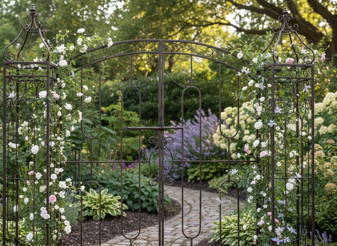 Cancello da Giardino in Metallo 170 x 163 cm Stile Decorativo Bronzo Antico