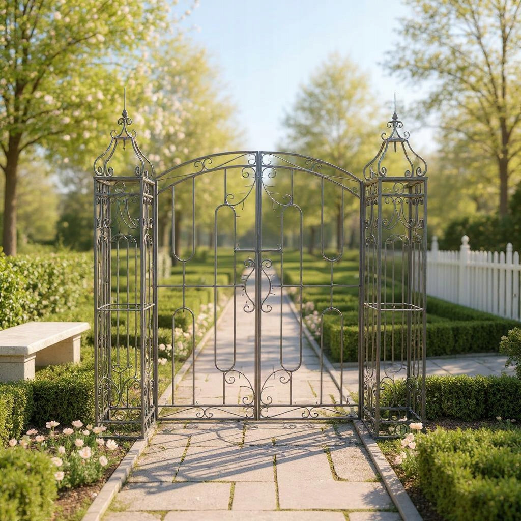 Cancello da Giardino in Metallo 170 x 163 cm Stile Decorativo Bronzo Antico