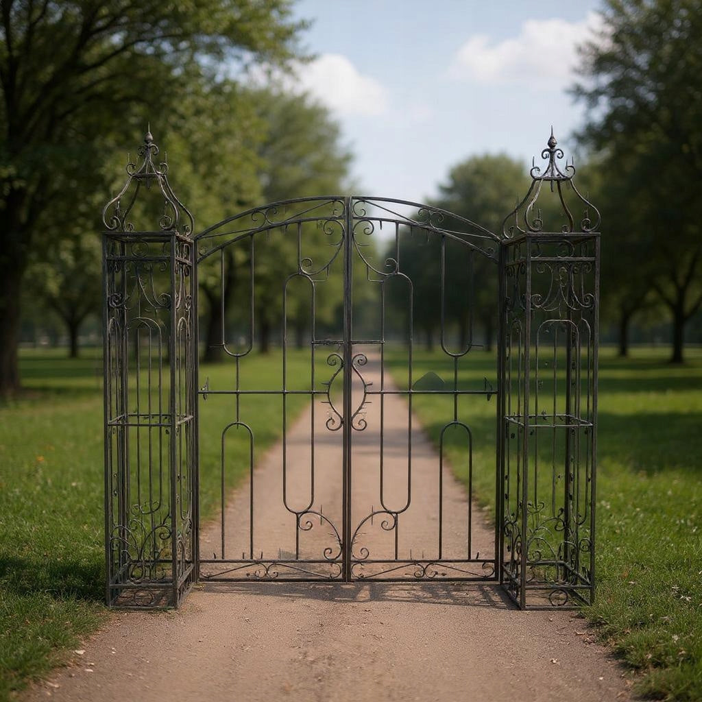 Cancello da Giardino in Metallo 170 x 163 cm Stile Decorativo Bronzo Antico