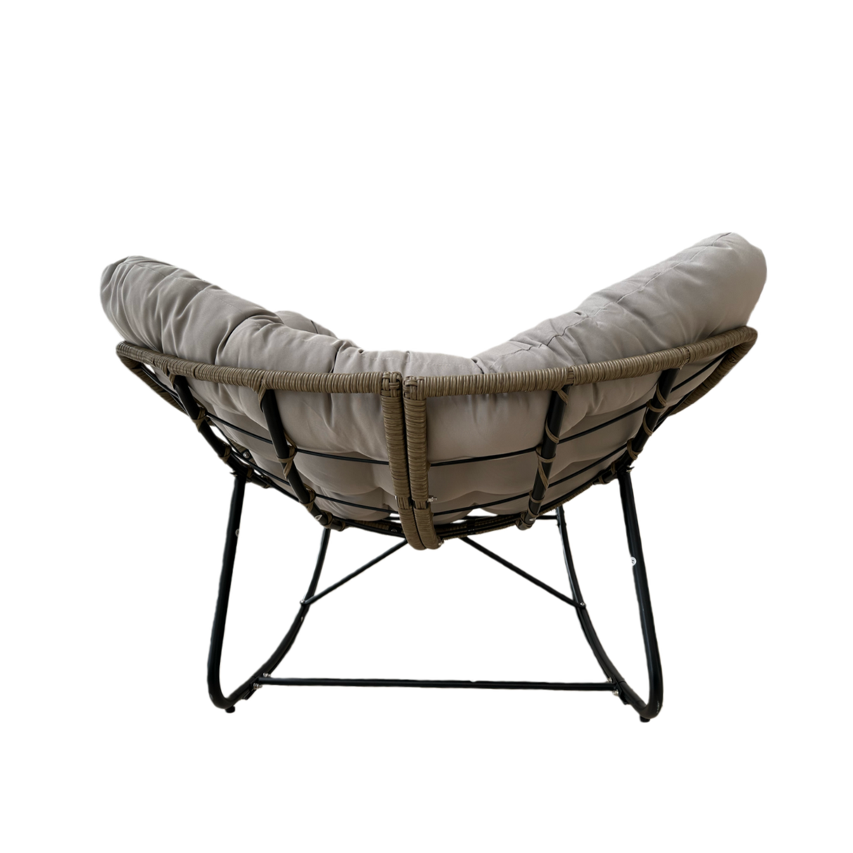 Poltrona a Dondolo Svinga in Rattan con Cuscini Grigi 112 x 104 x 69 cm