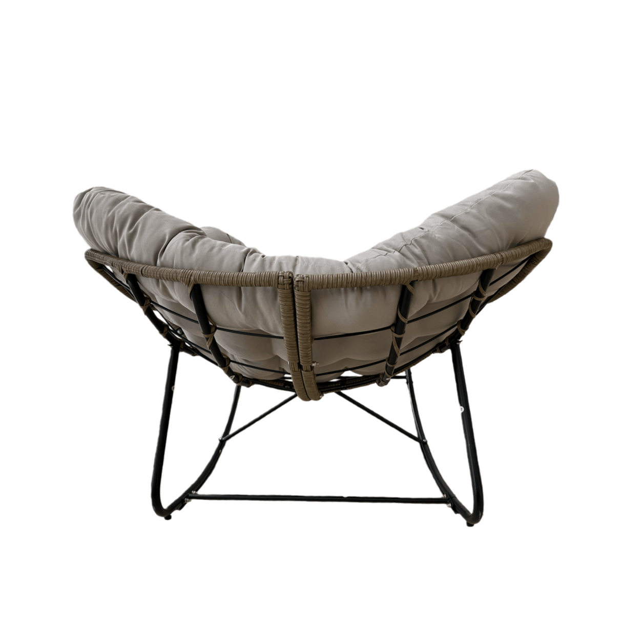 Poltrona a Dondolo Svinga in Rattan con Cuscini Grigi 112 x 104 x 69 cm