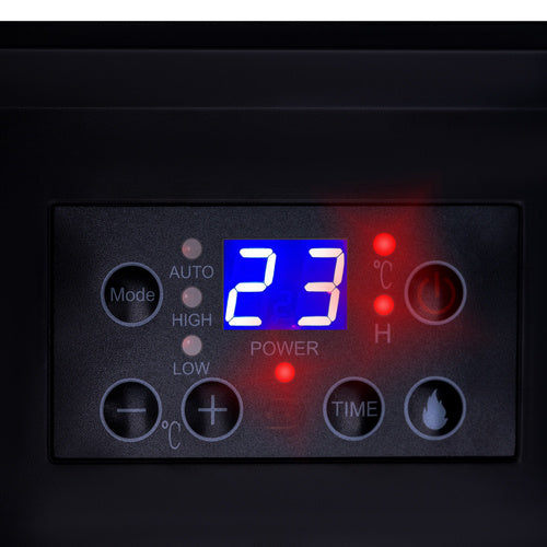 Termoventilatore con effetto fiamma 3D 2000W – PTC ceramico, telecomando, timer 24h