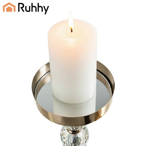 Set 3 portacandele glamour Ruhhy 22314 – altezze diverse, dettagli cristallo, effetto specchio, argento