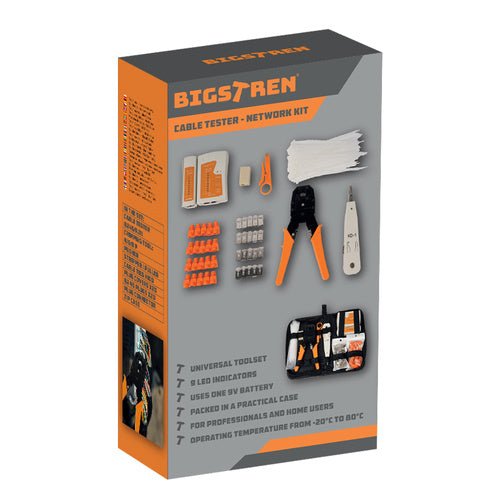 Set tester e crimpatrice di rete RJ45/RJ11 145 pz – con valigetta, connettori e fascette incluse