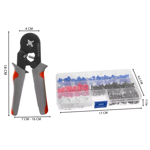 Pinza crimpatrice per capicorda 0,25-10 mm² – con 500 capicorda assortiti