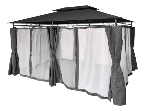 Gazebo da Giardino 3 x 4 m con Tende Laterali Grigio Scuro