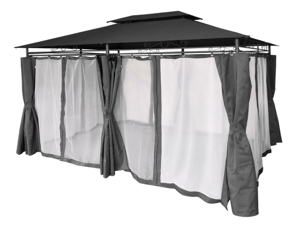 Gazebo da Giardino 3 x 4 m con Tende Laterali Grigio Scuro