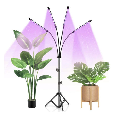 Set 4 lampade LED per la crescita delle piante Gardlov 19388 – 80 LED, timer, dimmer 10 livelli, piantana regolabile 73–153 cm, IP54