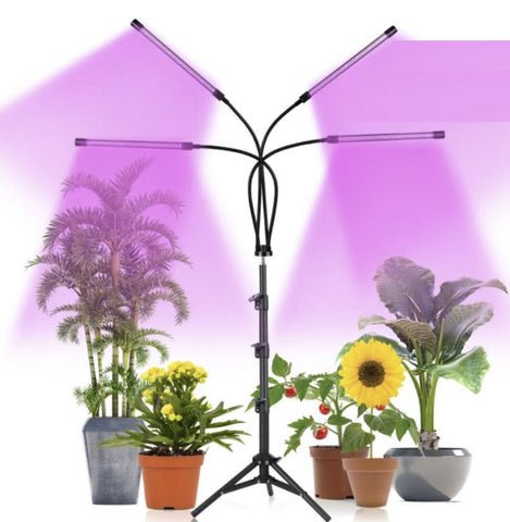 Set 4 lampade LED per la crescita delle piante Gardlov 19388 – 80 LED, timer, dimmer 10 livelli, piantana regolabile 73–153 cm, IP54
