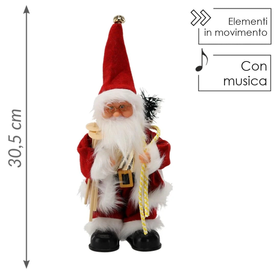 Babbo Natale musicale con sci 30,5 cm