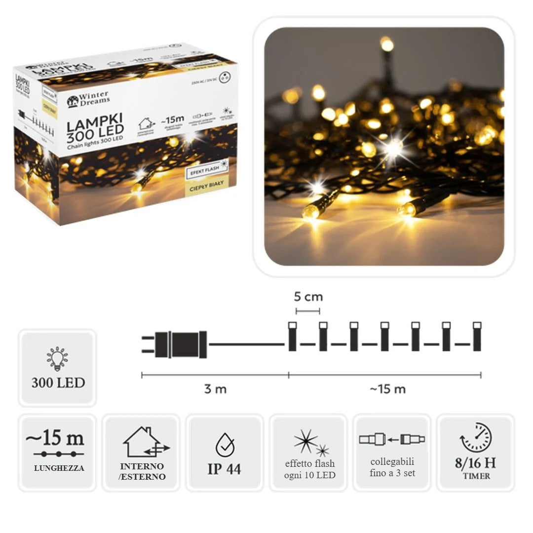 Catena luminosa 300 LED bianco caldo con flash
