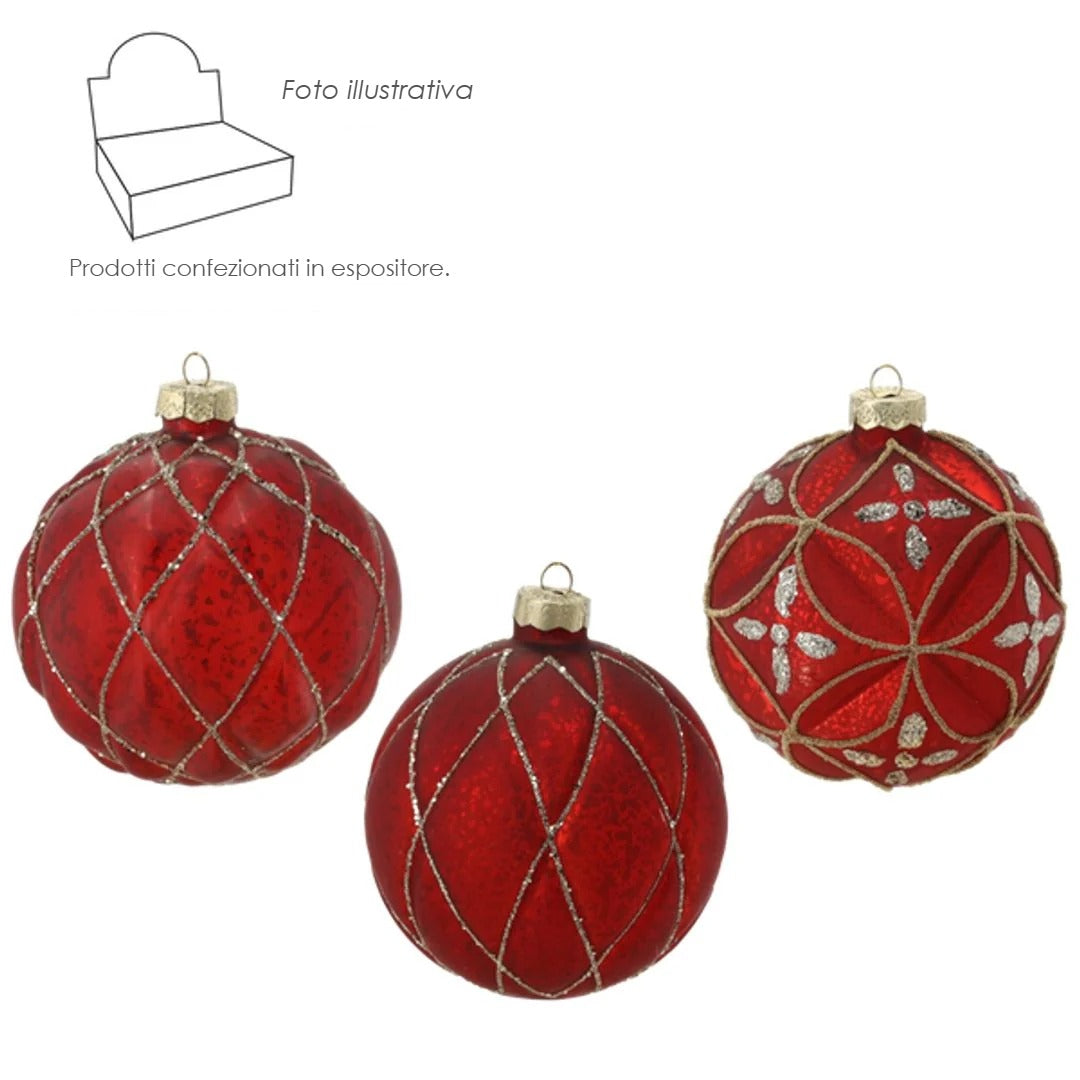 Pallina di Natale in vetro rosso scuro decorata 10 cm