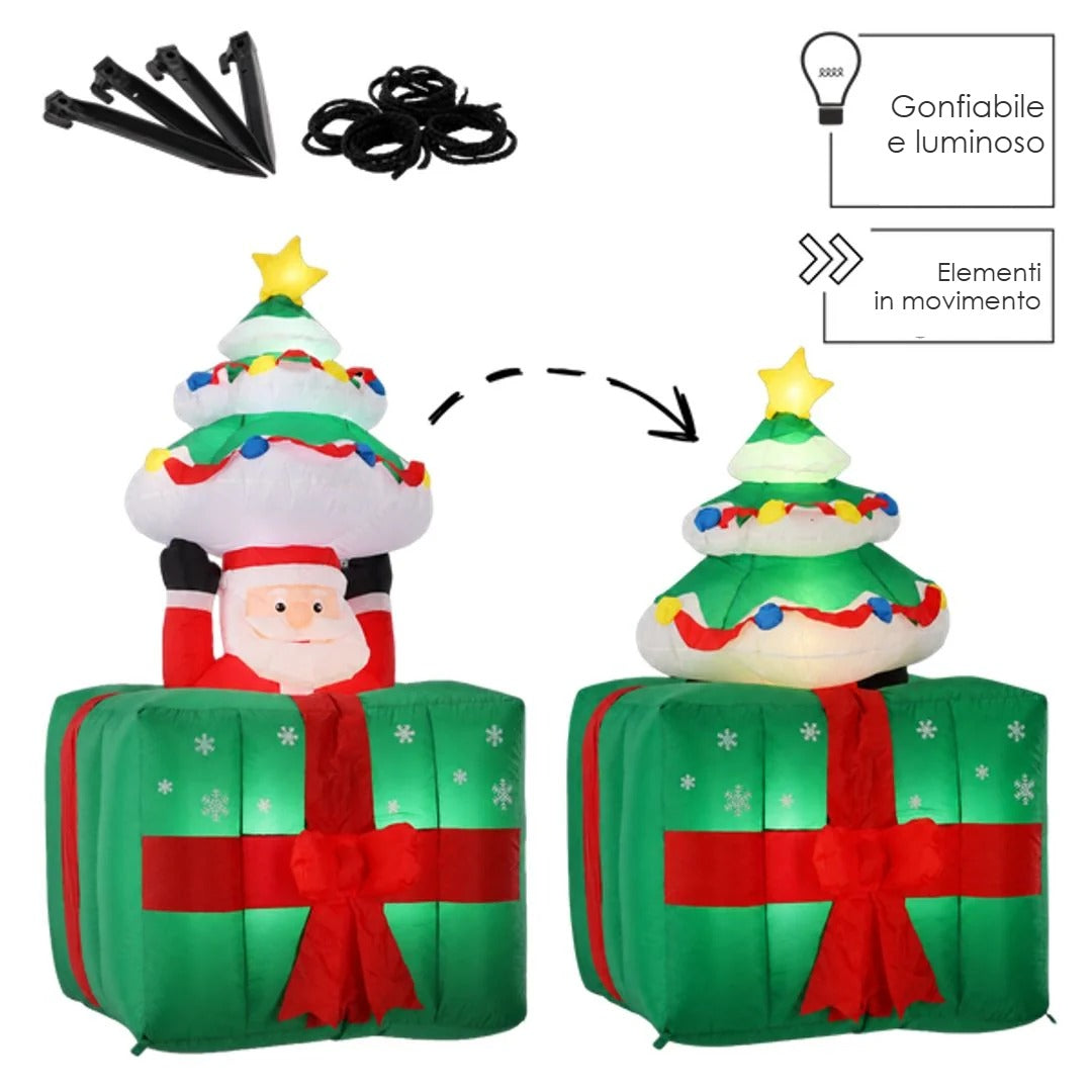 Babbo Natale gonfiabile animato con albero nel pacco 180 cm