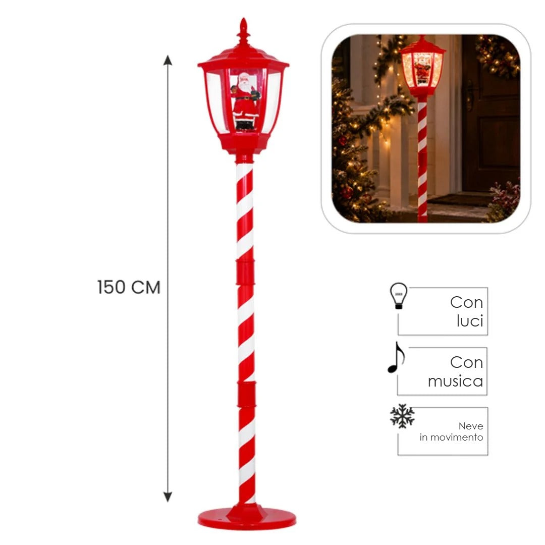 Lanterna natalizia rossa con carillon LED 150 cm