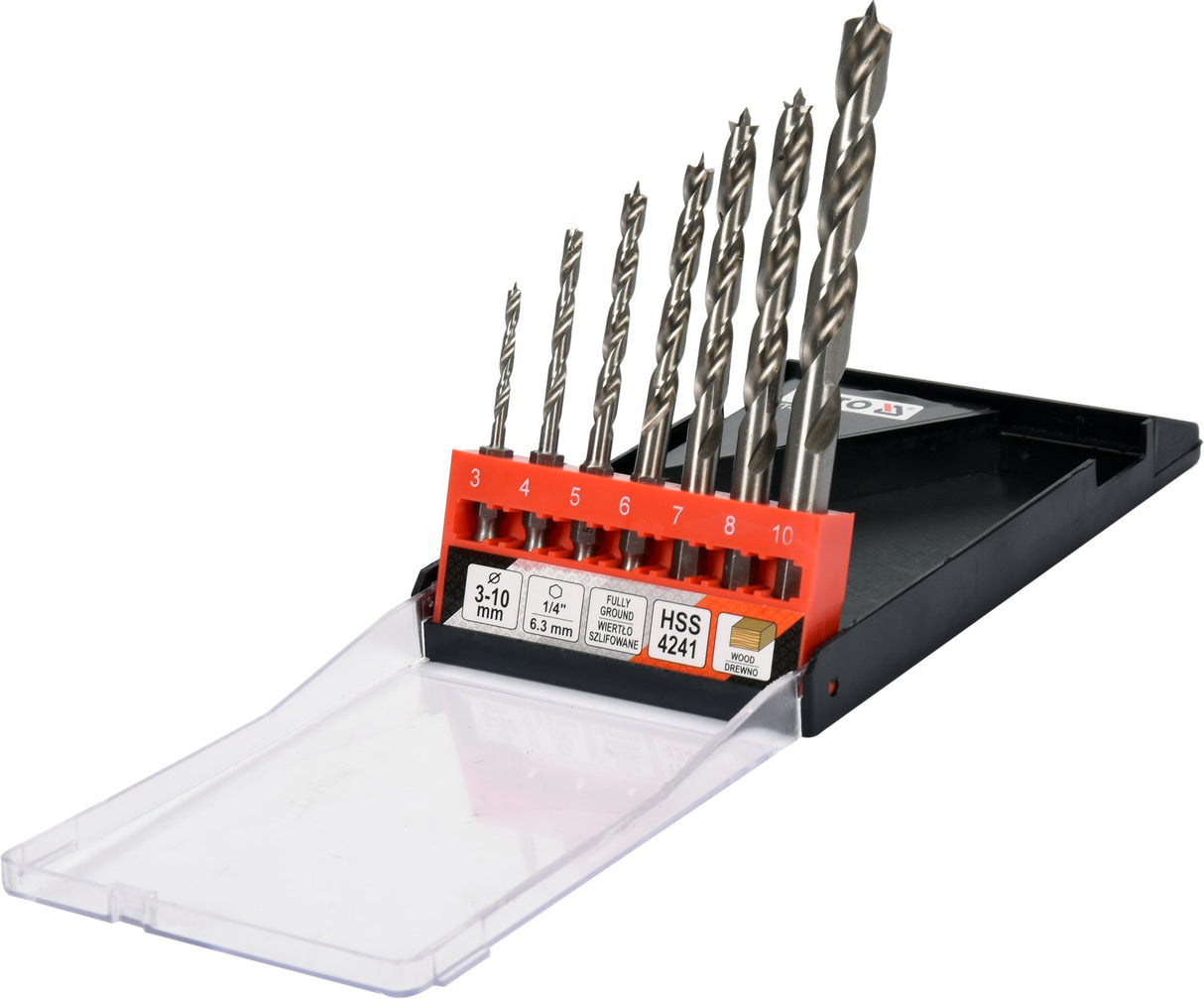 Set di Punte per Legno Spur 7 Pezzi (3–10 mm) con Attacco Esagonale