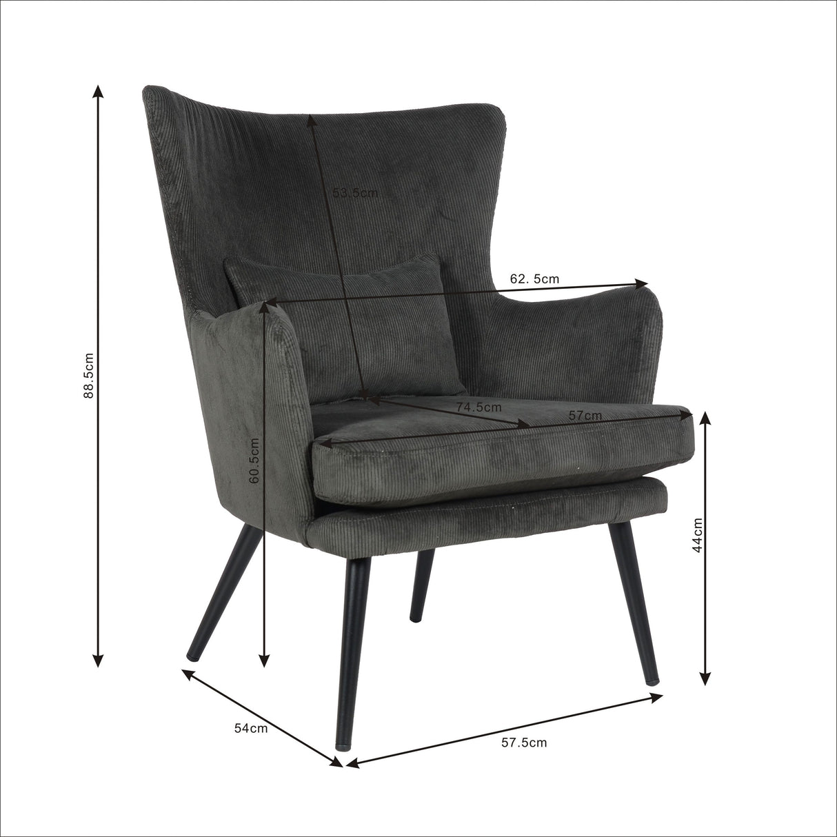 Chaise Alora Charlie – Gris foncé – Tissu côtelé