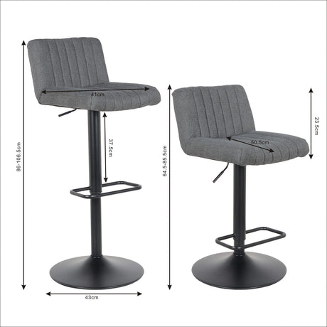 Lot de 2 tabourets de bar Porto, nouveau modèle 2023, noir - Tissu
