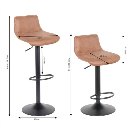 Lot de 2 tabourets de bar, modèle Rio 2023, marron clair, cuir