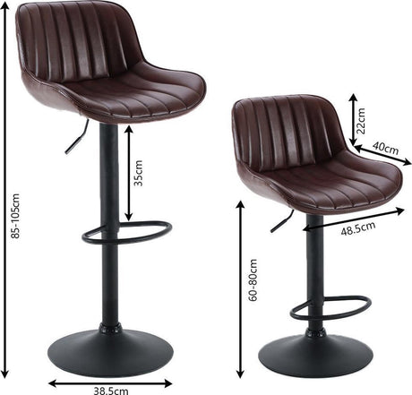 Lot de 2 tabourets de bar Katy marron foncé, pivotants et réglables, modèle 2023