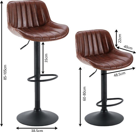 Tabouret de bar Katy marron clair, pivotant et réglable, modèle 2023, 2 pièces