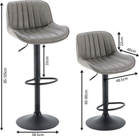Lot de 2 tabourets de bar Katy gris, pivotants et réglables, modèle 2023