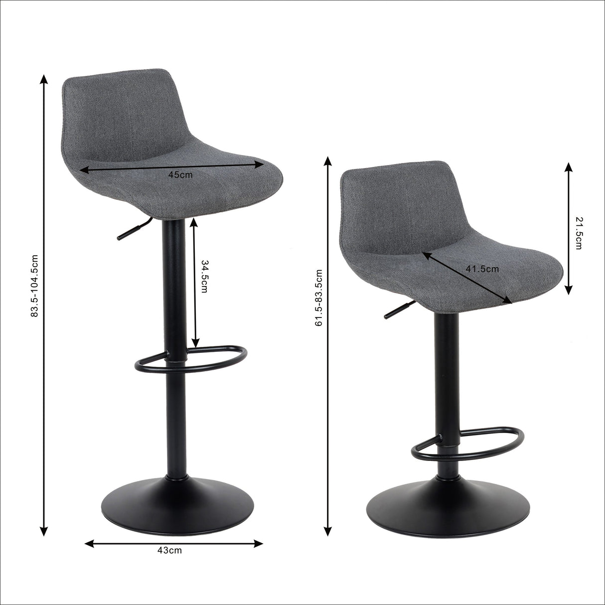 Lot de 2 tabourets de bar, modèle Rio 2023, tissu noir
