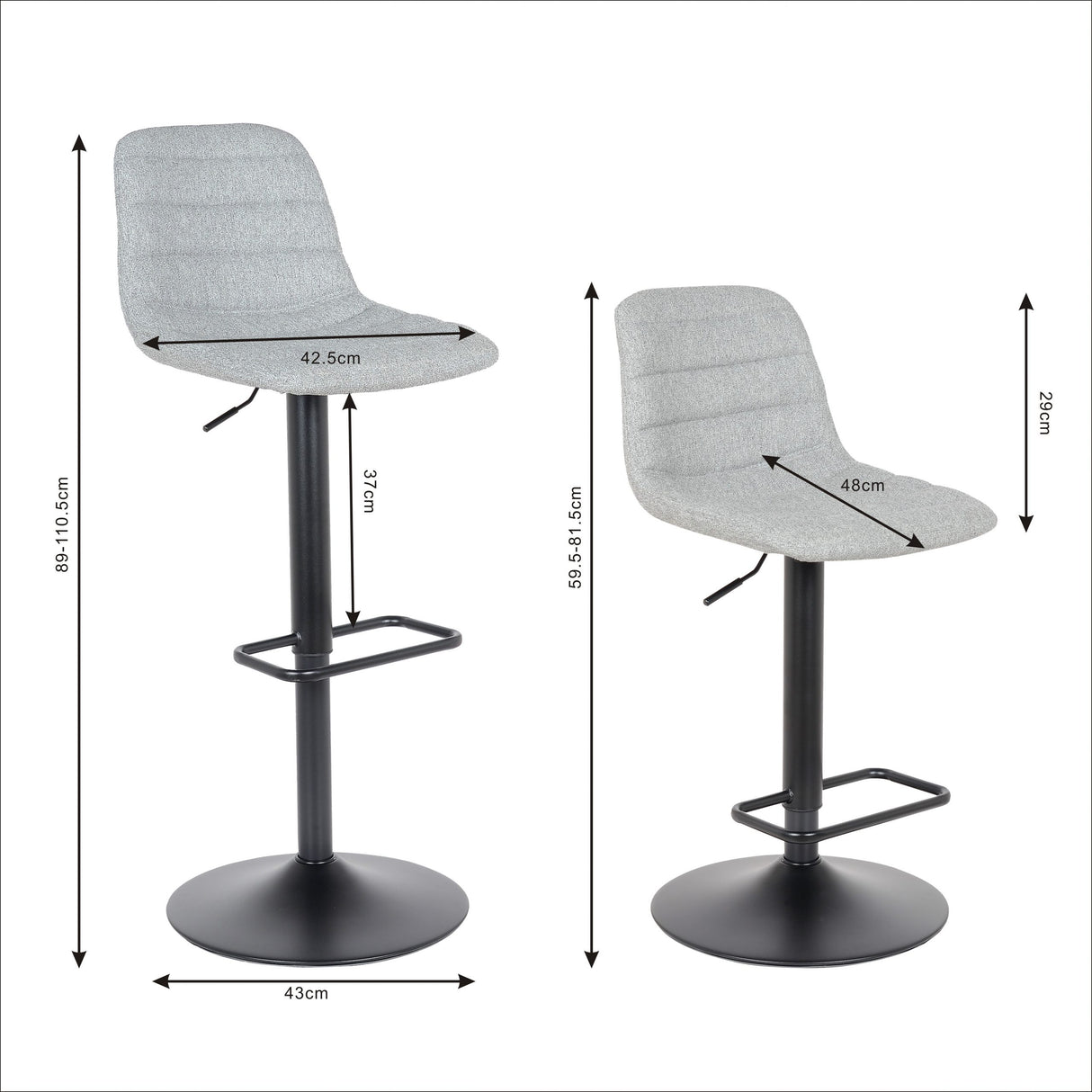 Lot de 2 tabourets de bar, modèle Helsinki 2023, gris, tissu