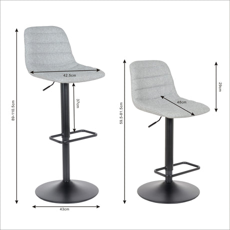 Lot de 2 tabourets de bar, modèle Helsinki 2023, gris, tissu