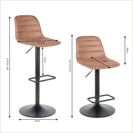 Lot de 2 tabourets de bar, modèle Helsinki 2023, marron clair, cuir