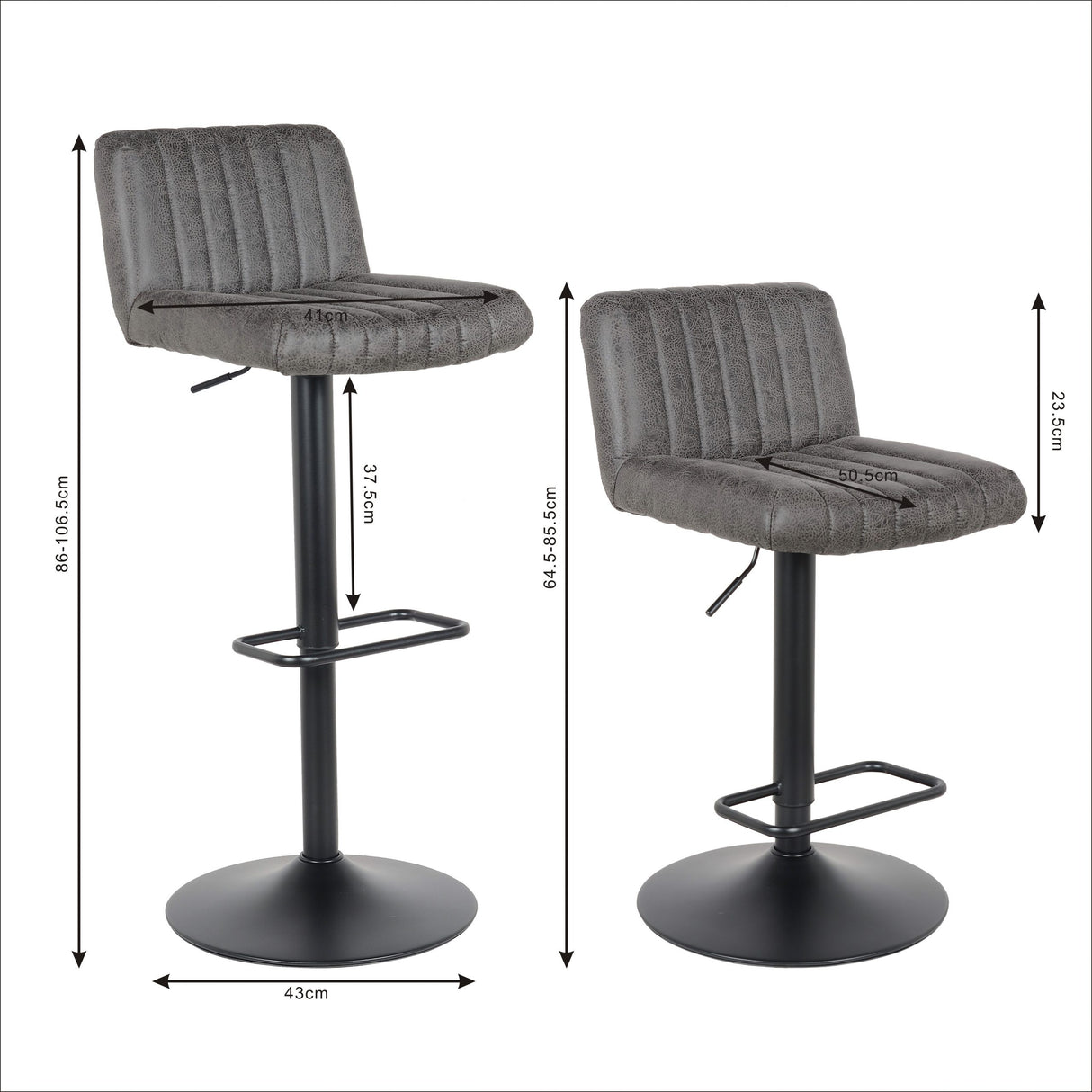 Lot de 2 tabourets de bar neufs 2023 - Modèle Porto cuir anthracite