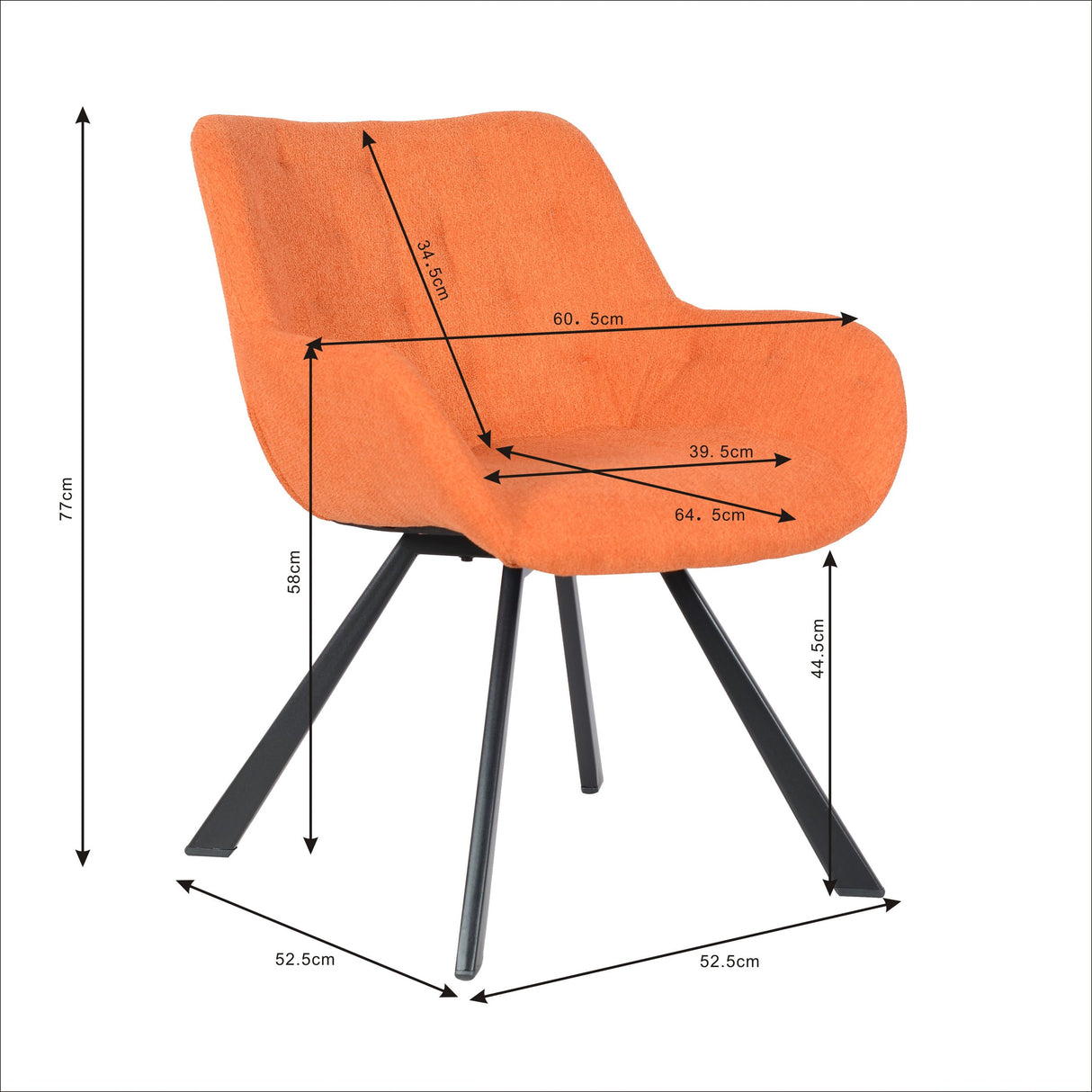 Fauteuil de salon modèle Jake en tissu - Orange