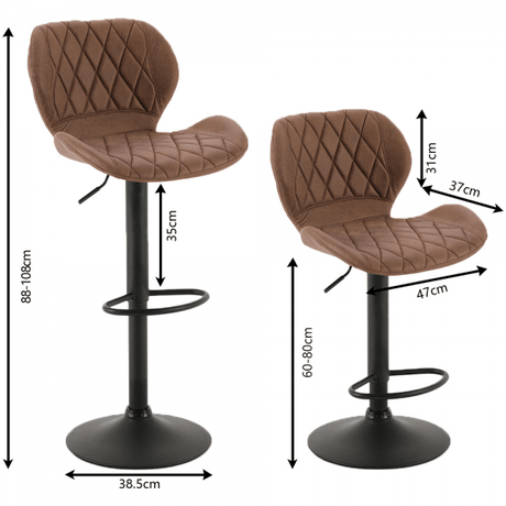 Lot de 2 tabourets de bar Alice Brown, pivotants et réglables, modèle 2023