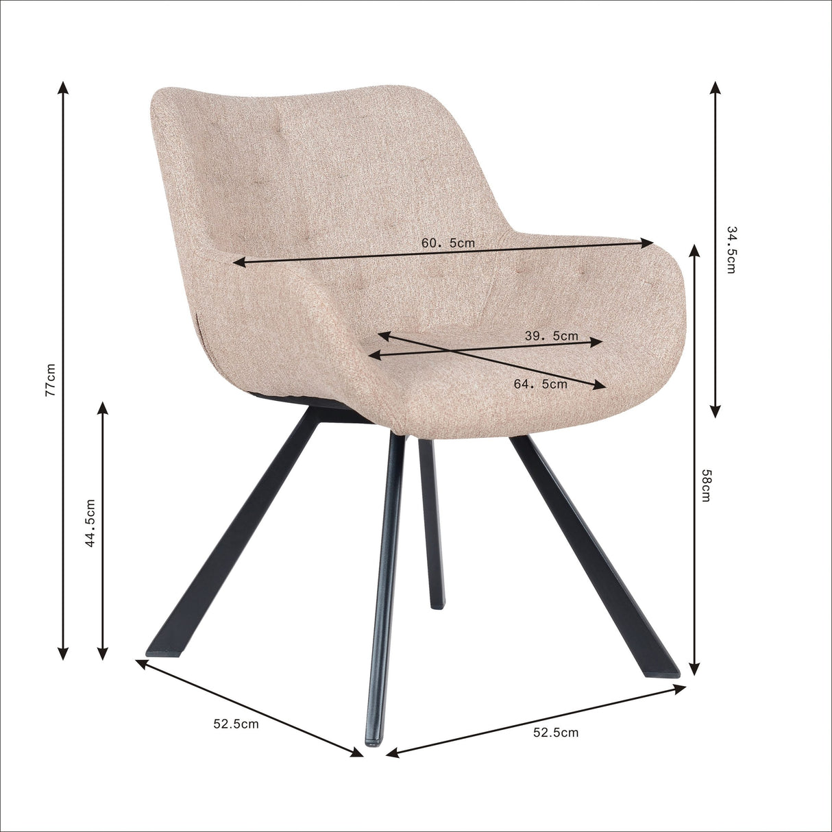 Fauteuil de salon modèle Jake en tissu - Beige